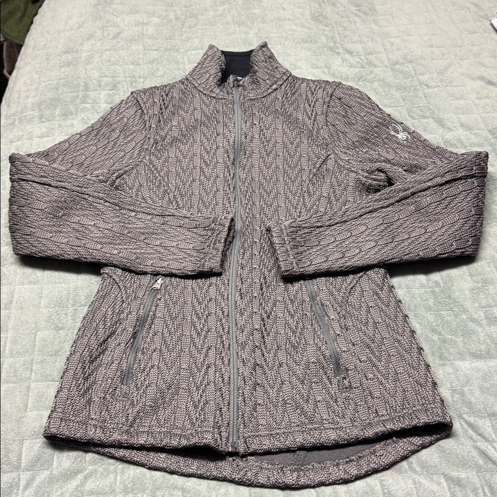 NWOT Spyder Knit Jacket, Gray, Sweater, Fleece, Pockets, Size S